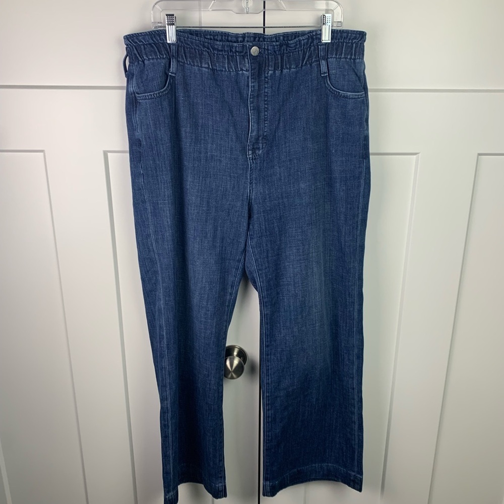J Crew Factory Paperbag Slim Wide Leg Jeans Size 32T 32 Tall blue denim